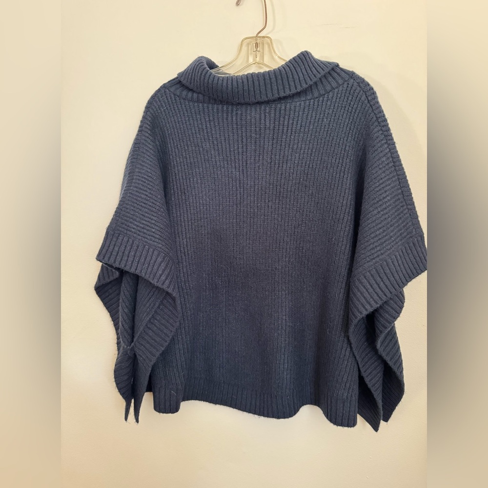 LOFT women's turtleneck poncho sweater with button details - Picture 4 of 8